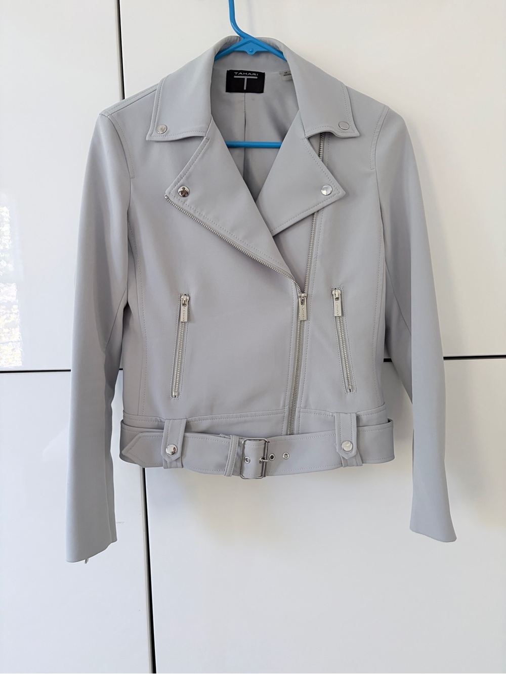 Tahari Light Blue / Gray Jacket with Belted Waist